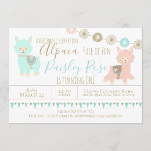 Convites Primeiro aniversário do Alpaca embalado com divers
