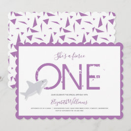 Convites Primeiro Aniversário Do Animal De Tubarão Roxo Inv