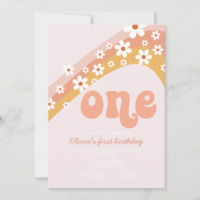 Convites Primeiro aniversário do arco-íris da margarida ret (Frente)