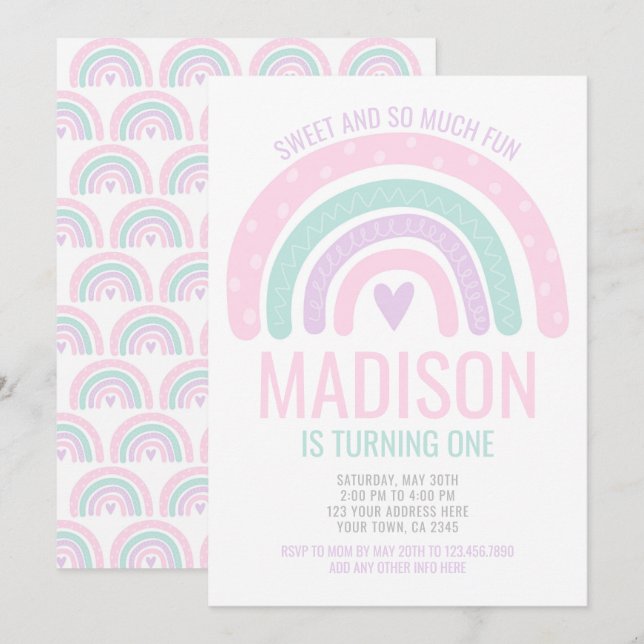 Convites Primeiro Aniversário do Arco-Íris Moderno (Frente/Verso)
