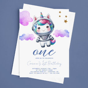 Convites Primeiro aniversario do Astronauta do Baby Unicorn