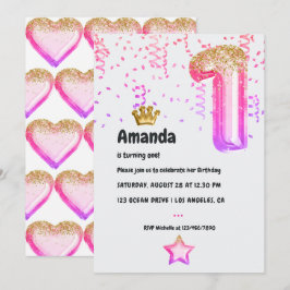 Convites Primeiro aniversario do Balão da Princesa Rosa e D