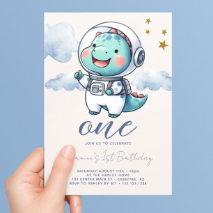 Convites Primeiro aniversario do Bebê Dinossauro Astronauta