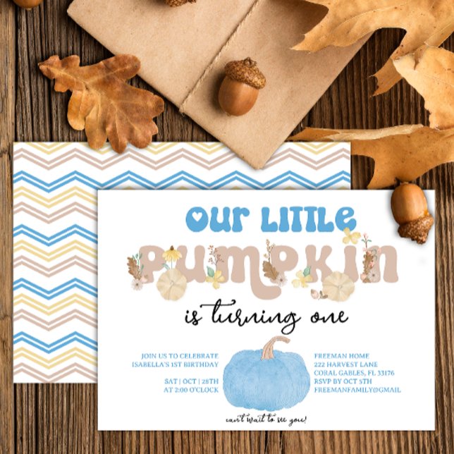 Convites Primeiro Aniversário do Blue Pumpkin Boy (Blue pumpkin birthday party invitation)