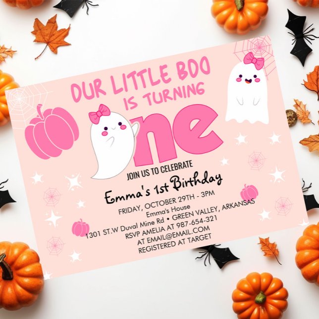 Convites Primeiro Aniversário do Boo Halloween, Cor Rosa, (Criador carregado)
