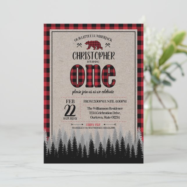 Convites Primeiro aniversario do Buffalo Check Lumberjack B (Em pé/Frente)