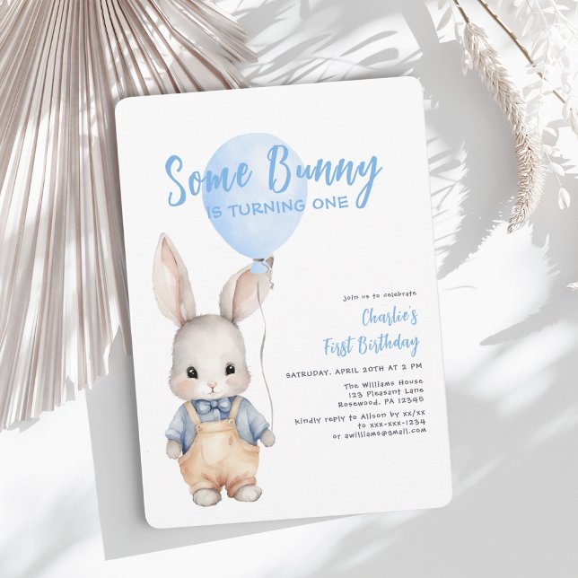 Convites Primeiro Aniversário do Bunny Blue Boy (Criador carregado)