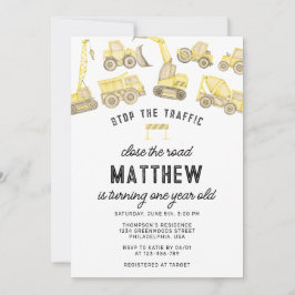 Convites Primeiro Aniversário do Caminhão de Construção Mod