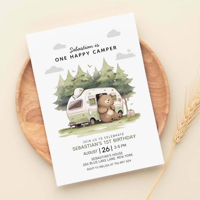 Convites Primeiro Aniversário do Camper Feliz (Criador carregado)
