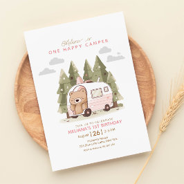 Convites Primeiro Aniversário do Camper Feliz Rosa Um