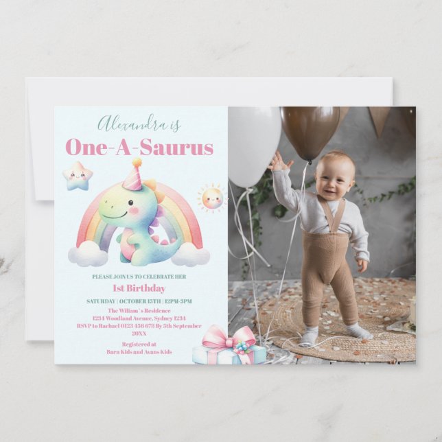 Convites Primeiro aniversario do Dinossauro Fotográfico Cor (Frente)