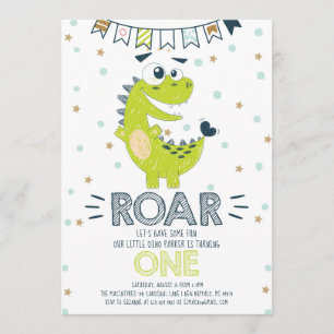 Convites Primeiro Aniversário do Dinossauro Verde da ROAR