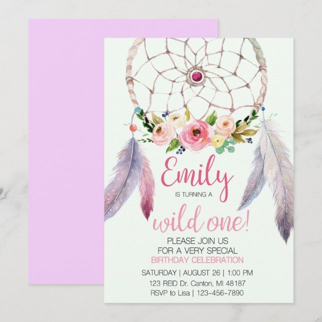 Convites primeiro aniversario do Dream Catcher (Frente/Verso)
