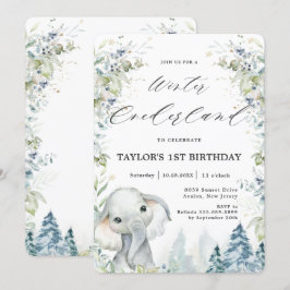 Convites Primeiro aniversario do Elefante Chic Winter Onede