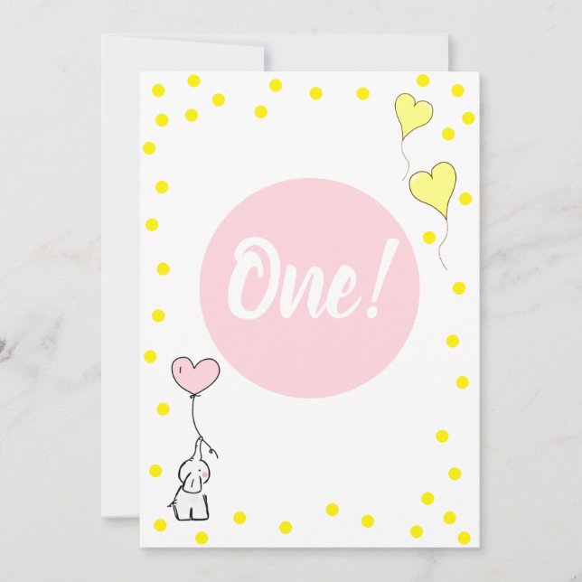 Convites Primeiro Aniversário do Elefante e Balões do Coraç (Frente)