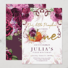 Convites Primeiro Aniversário do Elegante Autumn Burgundy