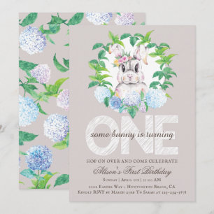 Convites Primeiro Aniversário do Elegante Bunny Floral