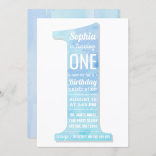 Convites Primeiro Aniversário do Elegante Moderno Blue Wate