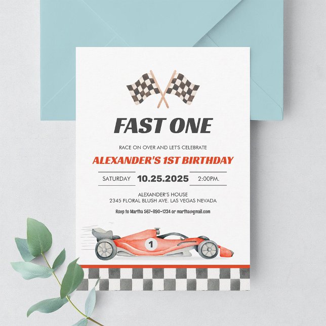 Convites Primeiro Aniversário do Fast One Racing Car (Criador carregado)
