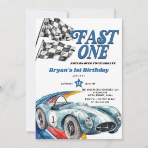 Convites Primeiro Aniversário do Fast One Vintage Blue Race