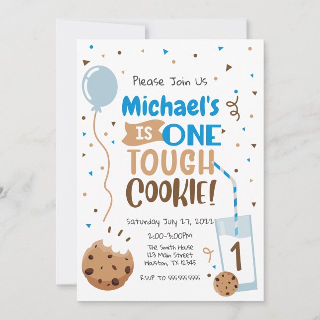 Convites Primeiro Aniversário do Invitación One Tough Cooki (Frente)
