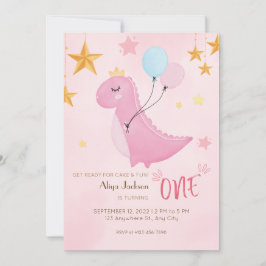 Convites Primeiro aniversário do Little Pink Dino