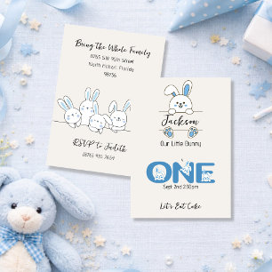 Convites Primeiro Aniversário do Menino Coelhinho Azul Fofo