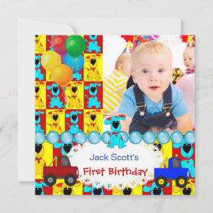 Convites Primeiro Aniversário do Menino Colorido Cachorrinh