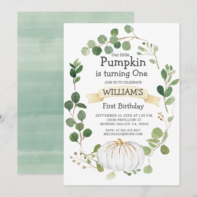 Convites Primeiro Aniversário do Menino da Abóbora (Frente/Verso)