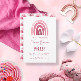 Convites Primeiro Aniversário do Mínimo Boho Rosa Arco-Íris