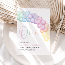 Convites Primeiro aniversario do Pastel Rainbow Balloon Gar