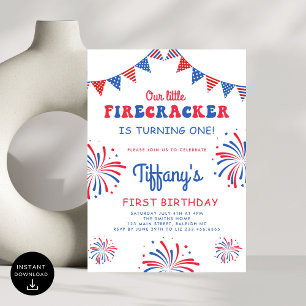 Convites Primeiro Aniversário do Pequeno Firecracker em 4 d