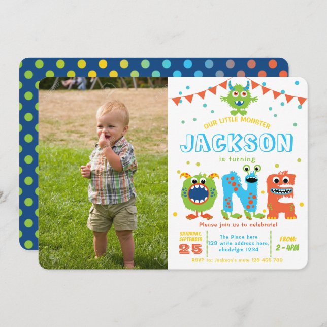 Convites Primeiro aniversario do Pequeno Monstro (Frente/Verso)