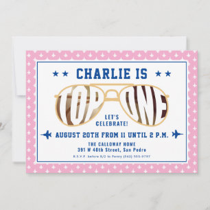 Convites Primeiro Aniversário do Piloto de Combate Pink Top