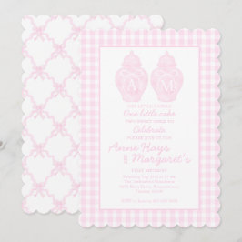 Convites Primeiro aniversário do Pink Ginger Jar Monograma