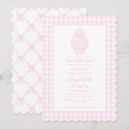 Convites Primeiro aniversário do Pink Ginger Jar Monograma