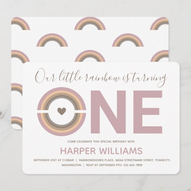 Convites Primeiro aniversario do Rainbow Baby (Frente/Verso)