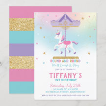 Primeiro aniversario do Rainbow Unicorn Carousel c