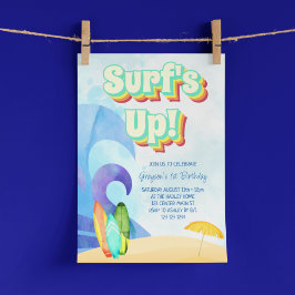 Convites Primeiro Aniversário do Retro Beach do surf Up