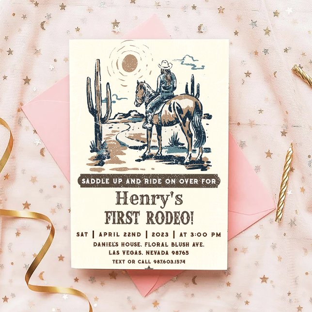 Convites Primeiro Aniversário do Rodeo Ocidental do Cowboy (Criador carregado)