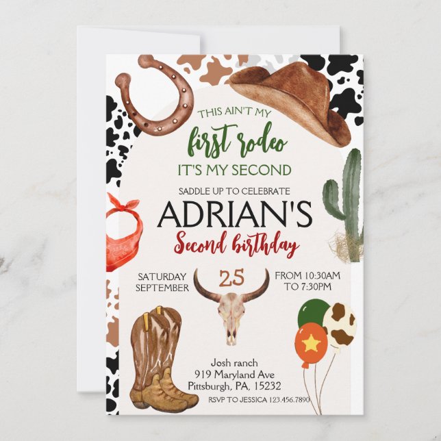 Convites Primeiro aniversário do Rodeo Western Cowboy (Frente)