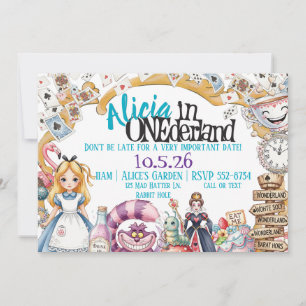 Convites Primeiro Aniversário do Tema OneDerland Wonderland