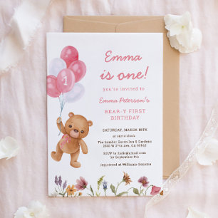 Convites Primeiro aniversario do Urso Rosa