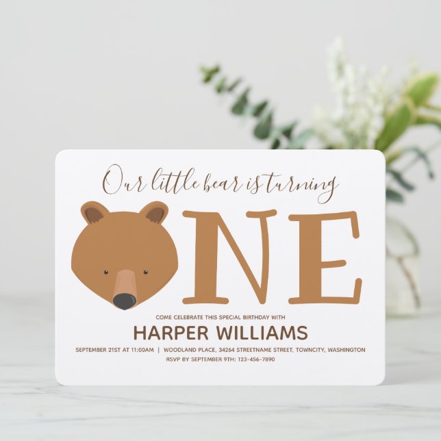 Convites Primeiro Aniversário do Urso Um Animal (Em pé/Frente)