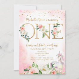 Convites Primeiro Aniversário do Vintage Pink Dourado