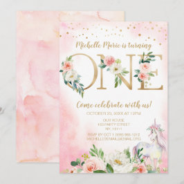 Convites Primeiro Aniversário do Vintage Pink Dourado