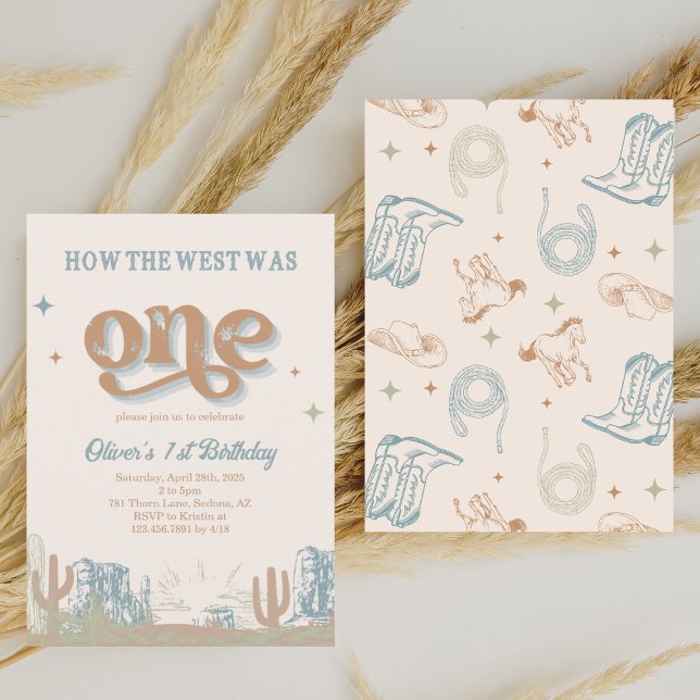 Convites Primeiro Aniversário do Western Blue Cowboy (Criador carregado)