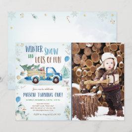 Convites Primeiro Aniversário do Winter Blue Truck Snow Boy