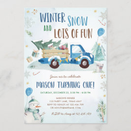 Convites Primeiro Aniversário do Winter Blue Truck Snow Boy