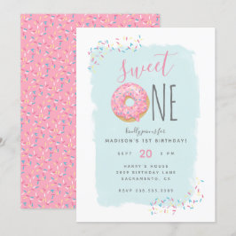Convites Primeiro aniversario doce cor-de-rosa brilhante